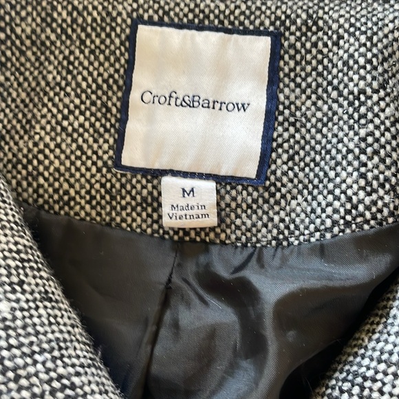 Croft & Barrow Tweed Wool Hooded Pea Coat Jacket Double Breasted Gray Black Med - Picture 8 of 13